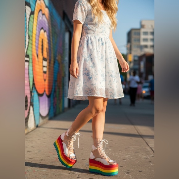 NIB Size 6 Dolls Kill Current Mood Happy Daze Platforms - Picture 2 of 16